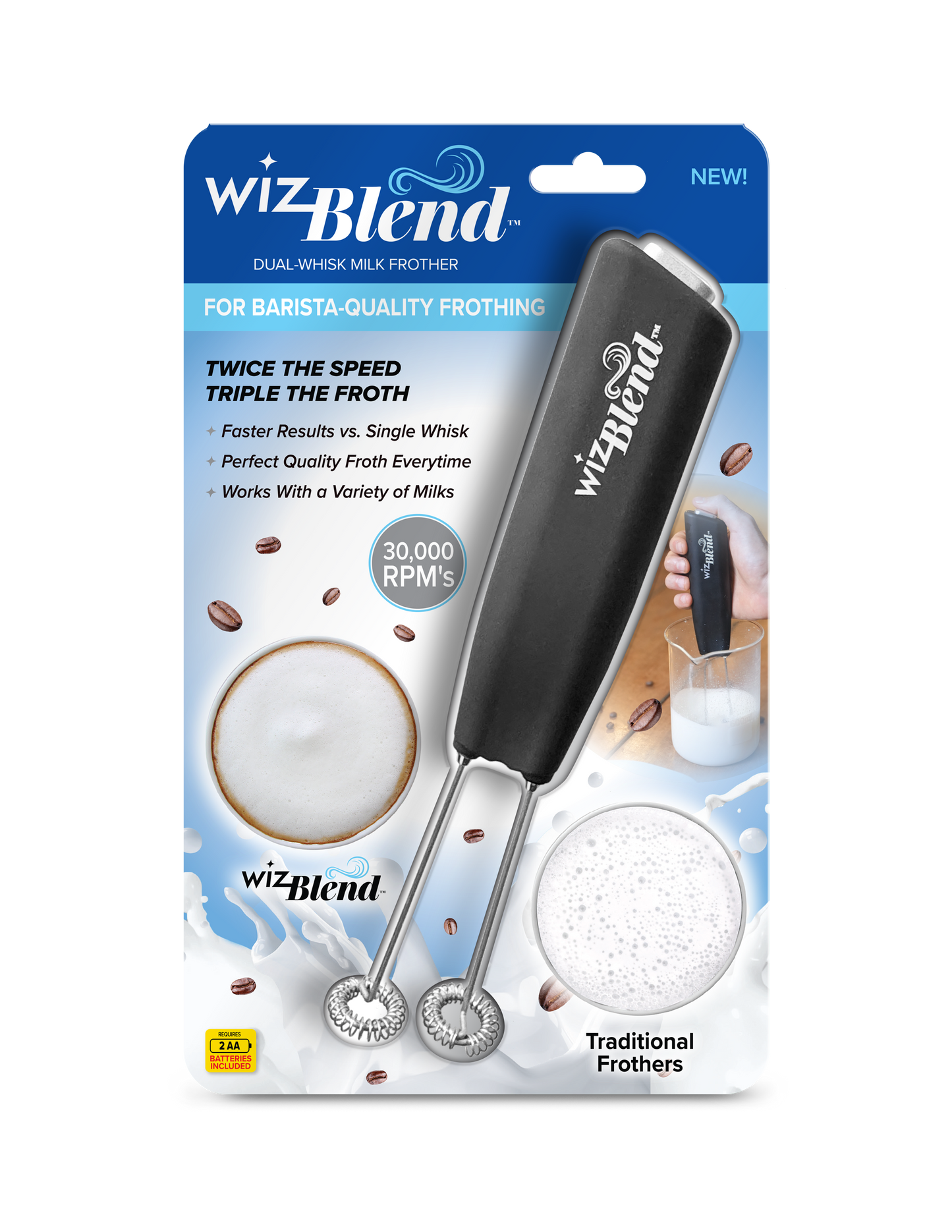 WizBlend - Dual Whisk Frother (Batteries Included)