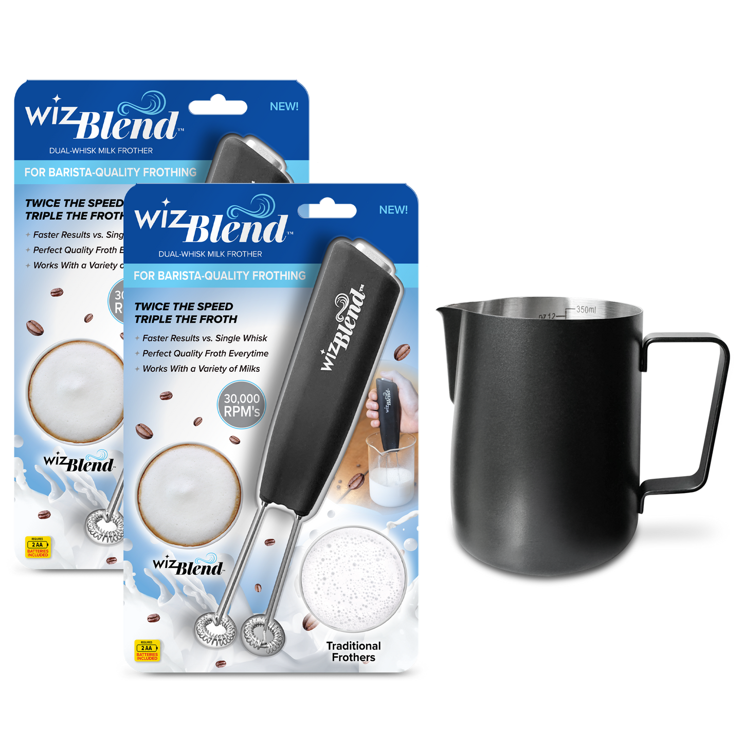 WizBlend - Dual Whisk Frother (Batteries Included)